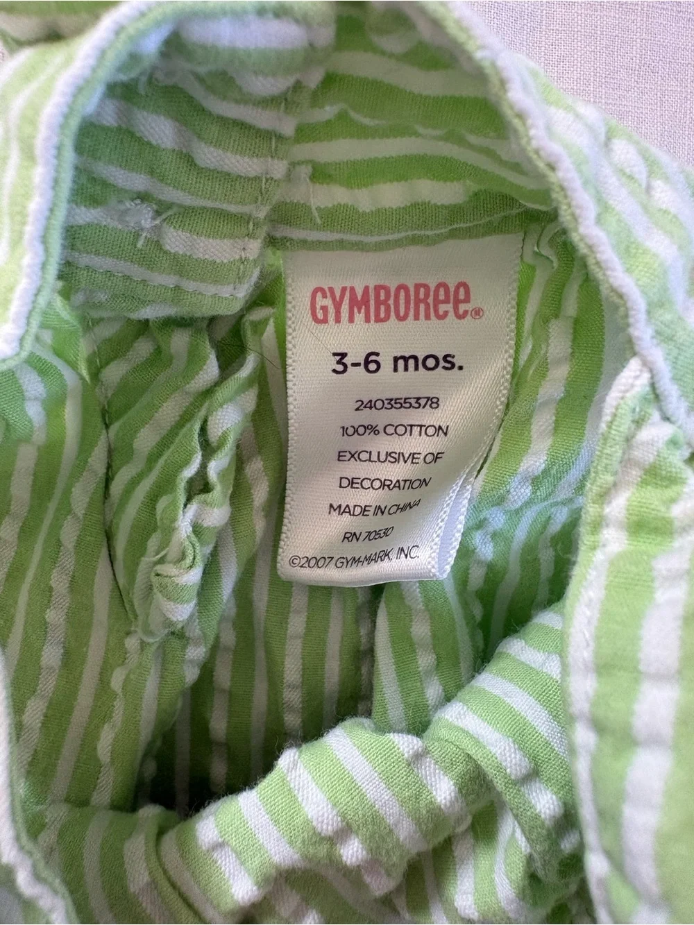 Vintage Gymboree Light Green & White Striped Bubble Romper